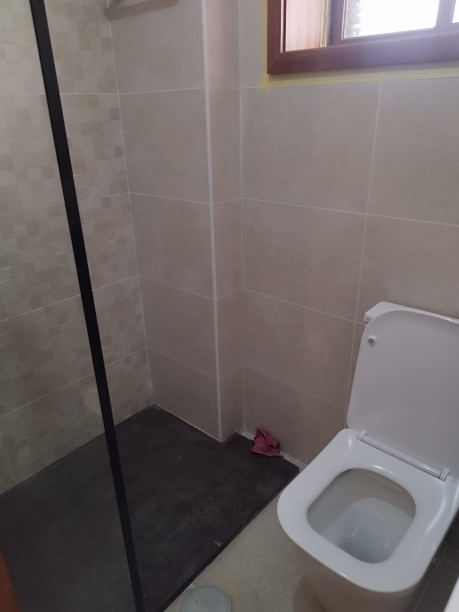 Zona de duche com resguardo e sanita instalada